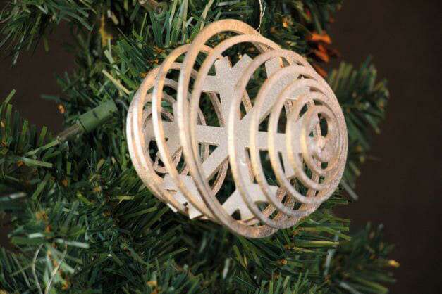 SilverLargeSnowflakeSeasonalSpiralOrnament Dragonfly Wood Arts dragonfly wood arts